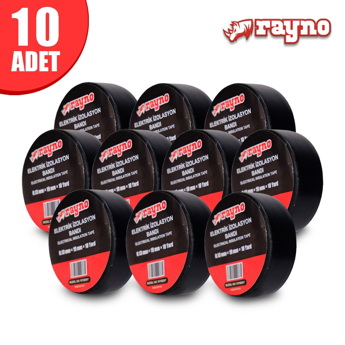 Rayno Elektrik İzolasyon Bandı 0.13 mm x 19 mm x 10 Lu Paket - RYN6097