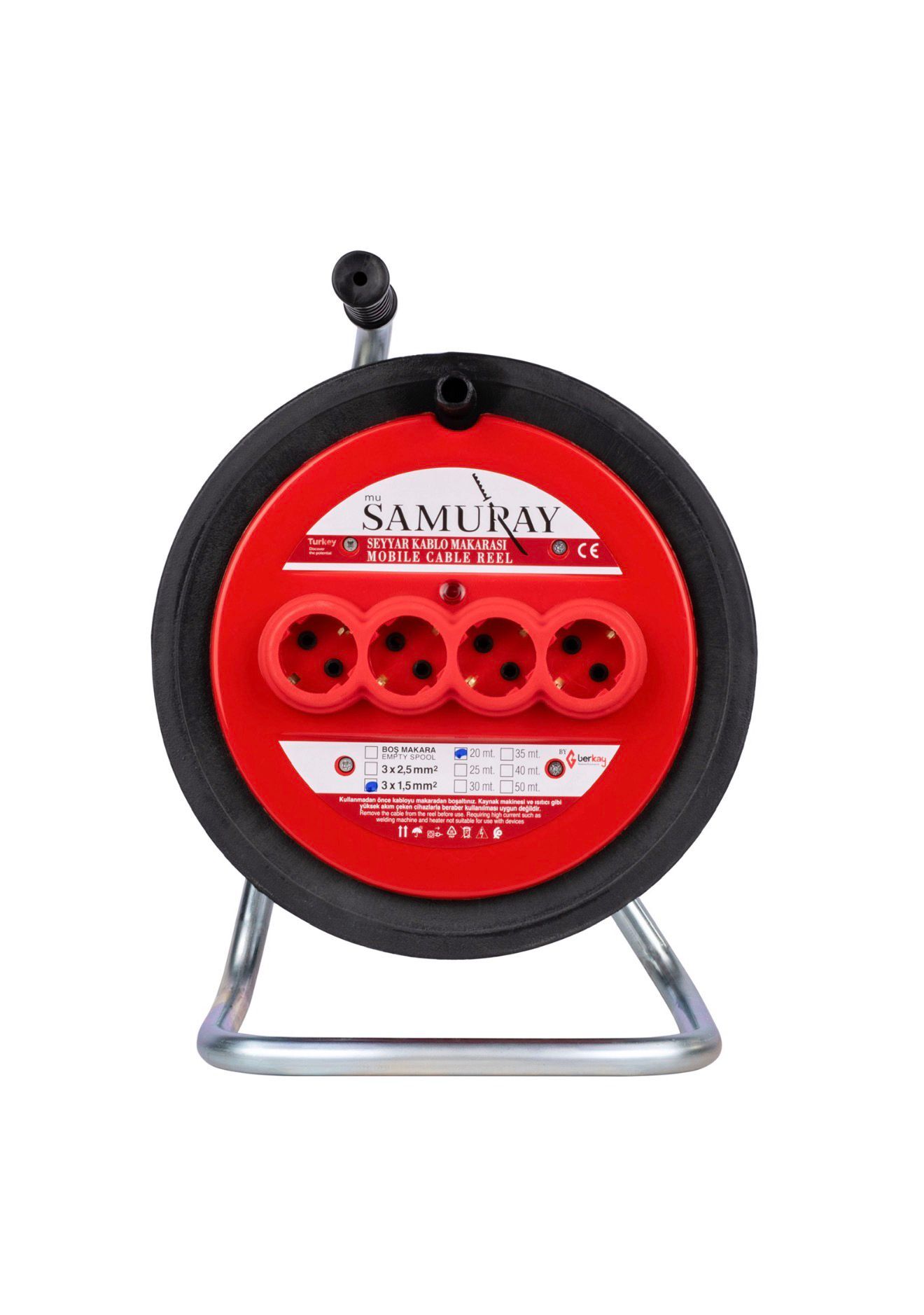Samuray Seyyar Makaralı Uzatma Kablosu 3x1,5mm 35mt - 31535