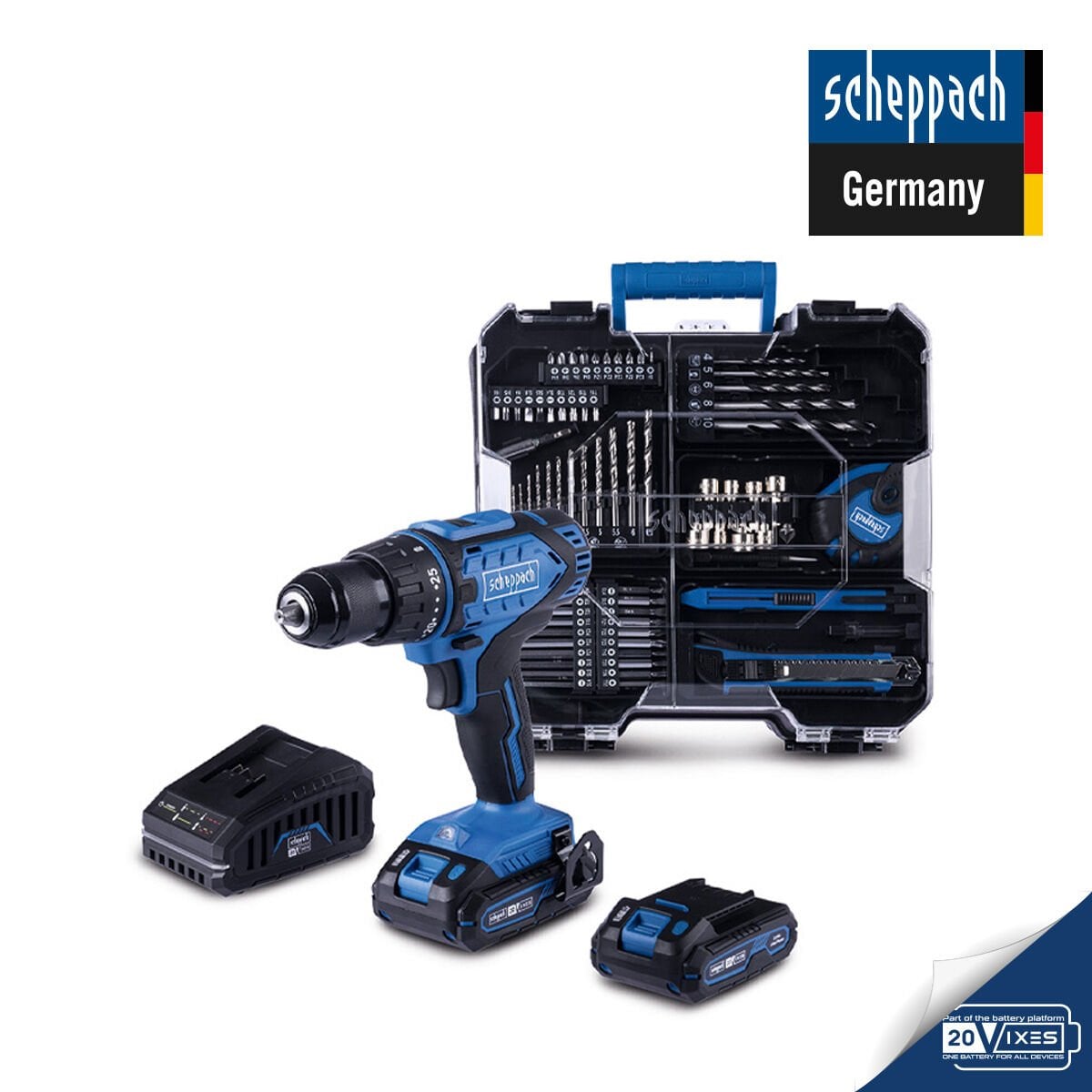 Scheppach C-DTB74/1-X 20V 2x2AH Çift Akülü Vidalama + 74 Parça Aksesuar Seti - 5910904400