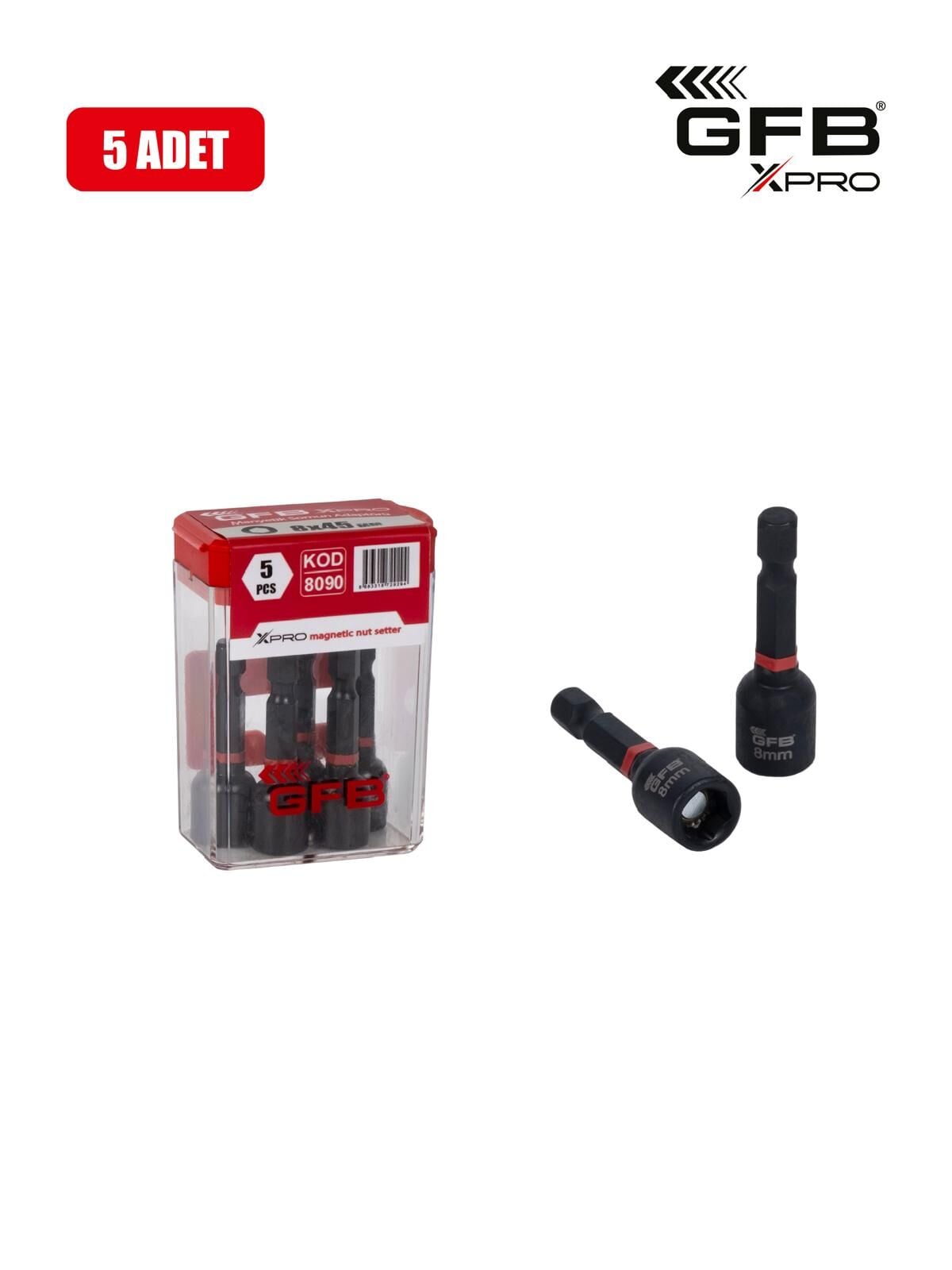 Gfb 8090 Xpro Manyetik Somun Lokması Siyah 8x45 mm 5 Parça