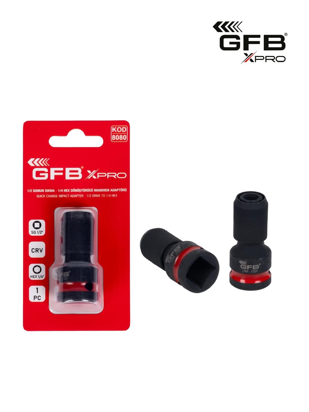 Gfb 8080 Xpro 1/2 Somun Sıkma - 1/4 HEX Dönüştürücü Mandren Adaptörü