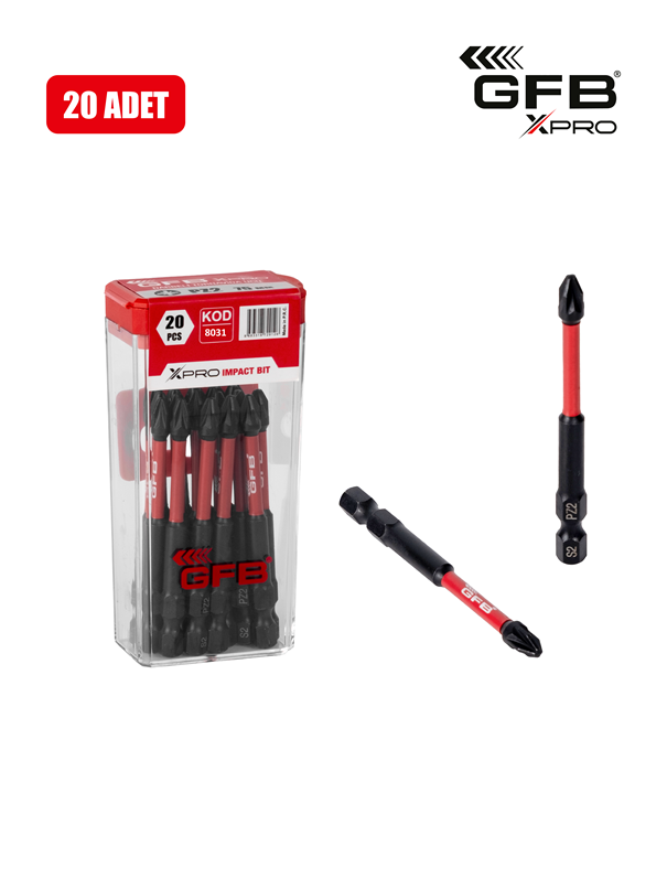 Gfb 8031 Xpro Darbeli Tornavida Ucu Siyah PZ-2 50 mm 20 Parça