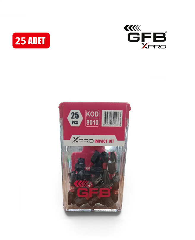 Gfb 8010 Xpro Darbeli Tornavida Ucu Siyah PH-2 25 mm 25 Parça