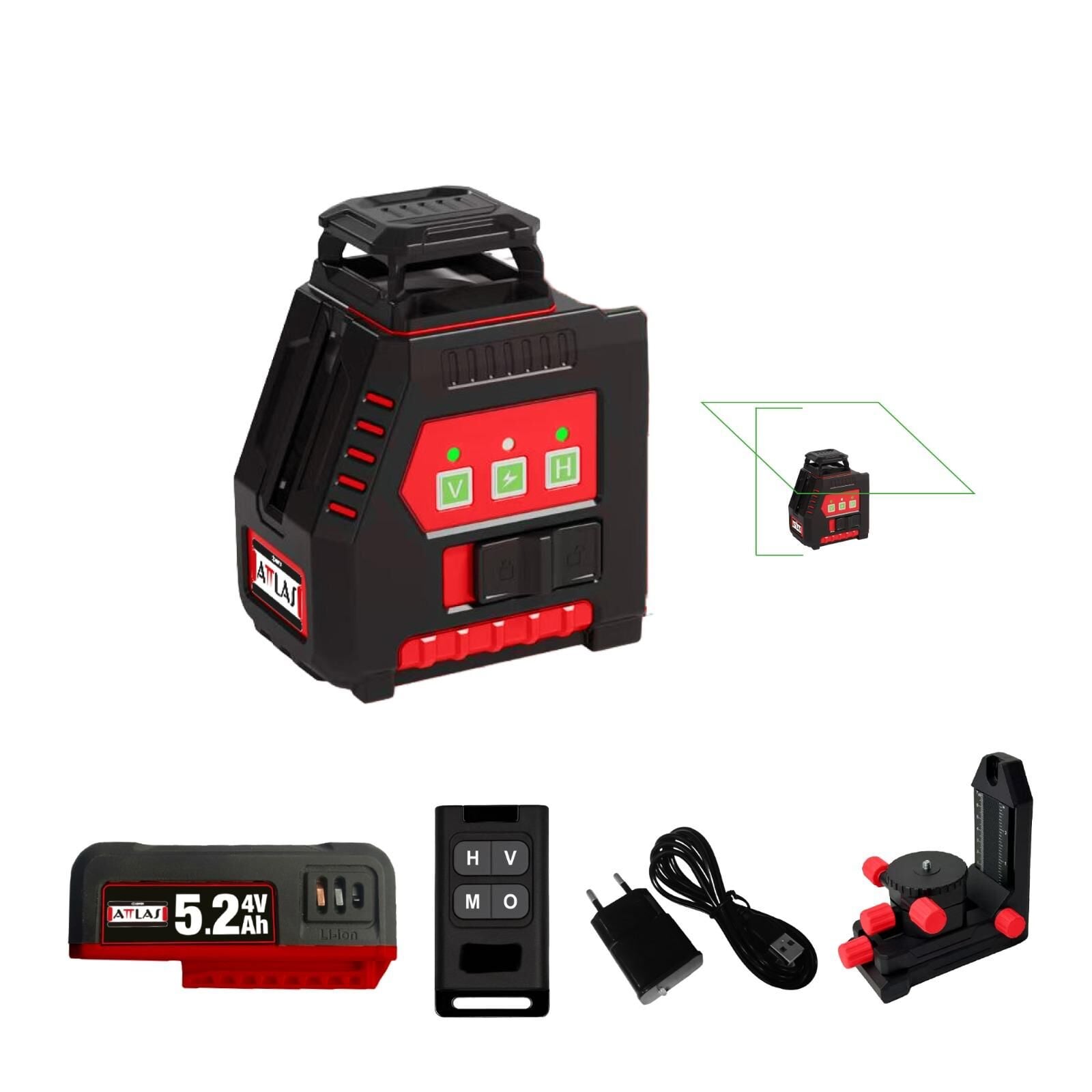 Attlas ATLL5L-501C 4 Yatay 1 Dikey Yeşil Lazer Hizalama Cihazı 1x5.2 Ah Akülü - A106081