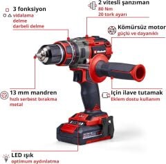 Einhell TP- CD 18/80 Li-i BL 2x2.0Ah Çift Akülü Darbeli Vidalama - 4514306