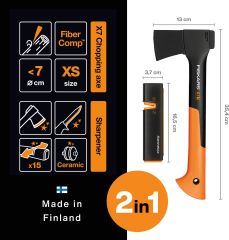 Fiskars XS, X7 Parçalama Baltası + Bileme Aparatı Seti