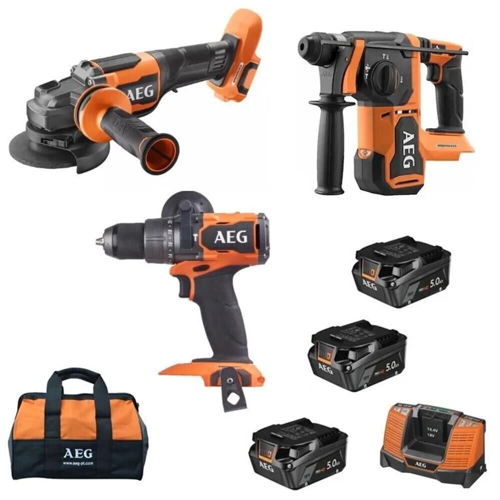 AEG JP18AA3-503B 18V 3x5.0Ah Akülü 3'lü Set (BSB18C3BL+BEWS18-125BLPX2+BBH18BL2) - 4935479881