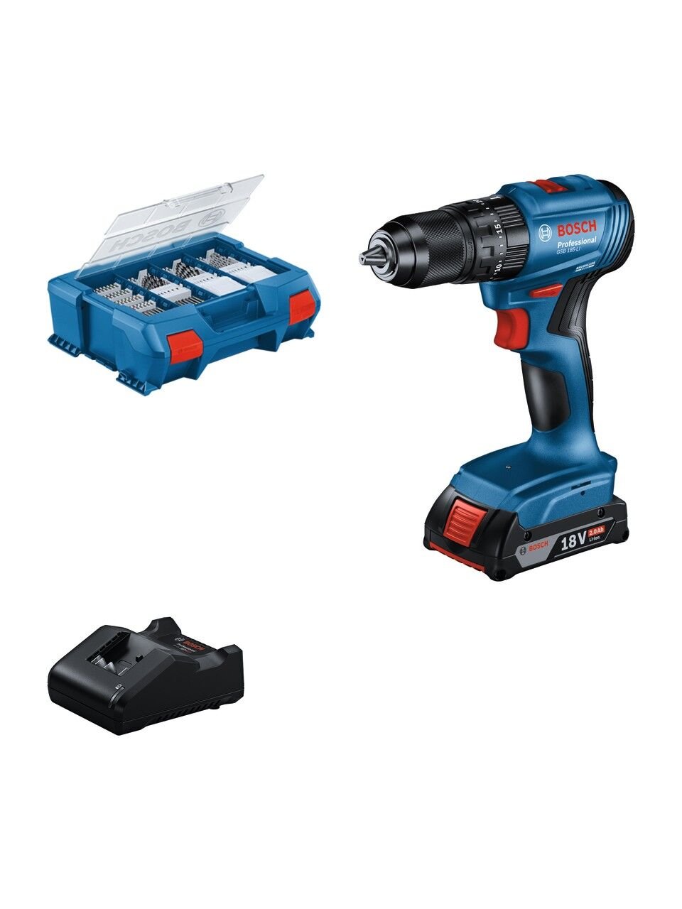 Bosch GSB 185-Li Tek Akülü Darbeli Matkap Seti + 82 Parça Uç Seti - 06019K3122