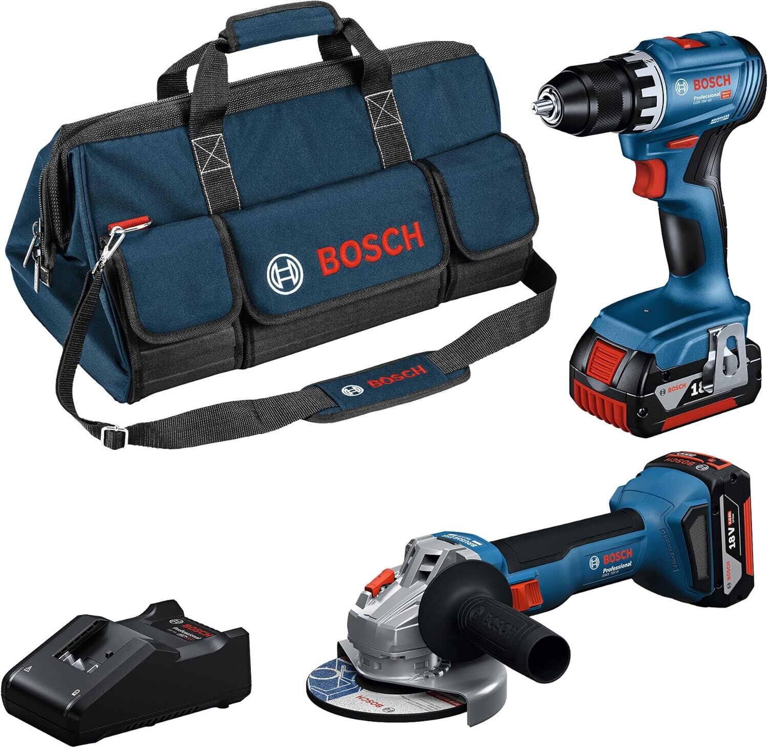 Bosch GSR 18V-45 Akülü Vidalama + GWS 18V-8 Akülü Taşlama 2x4.0Ah Akülü Kombo Set - 0615A5007N