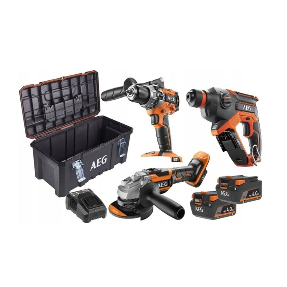Aeg JP18L3-402TB 2x4.0Ah Çift Akülü Kombo Set - Darbeli Matkap + Kırıcı Delici + Kömürsüz Taşlama - 4935478616