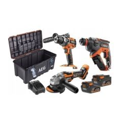 Aeg JP18L3-402TB 2x4.0Ah Çift Akülü Kombo Set - Darbeli Matkap + Kırıcı Delici + Kömürsüz Taşlama - 4935478616