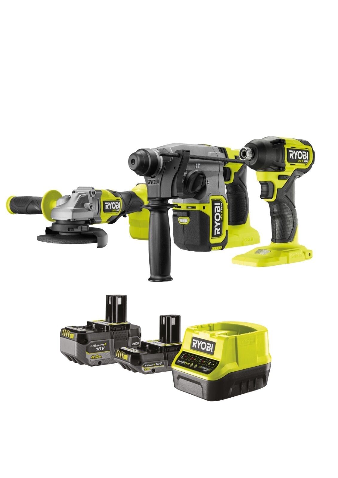 Ryobi RCK183D-242S Akülü Kömürsüz 3'lü Set Vidalama + Kırıcı Delici + Taşlama - 1x4.0Ah + 1x2.0Ah + Şarj Cihazı - 5133005567