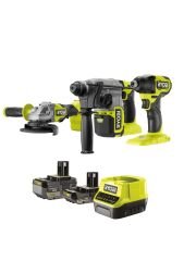 Ryobi RCK183D-242S Akülü Kömürsüz 3'lü Set Vidalama + Kırıcı Delici + Taşlama - 1x4.0Ah + 1x2.0Ah + Şarj Cihazı - 5133005567