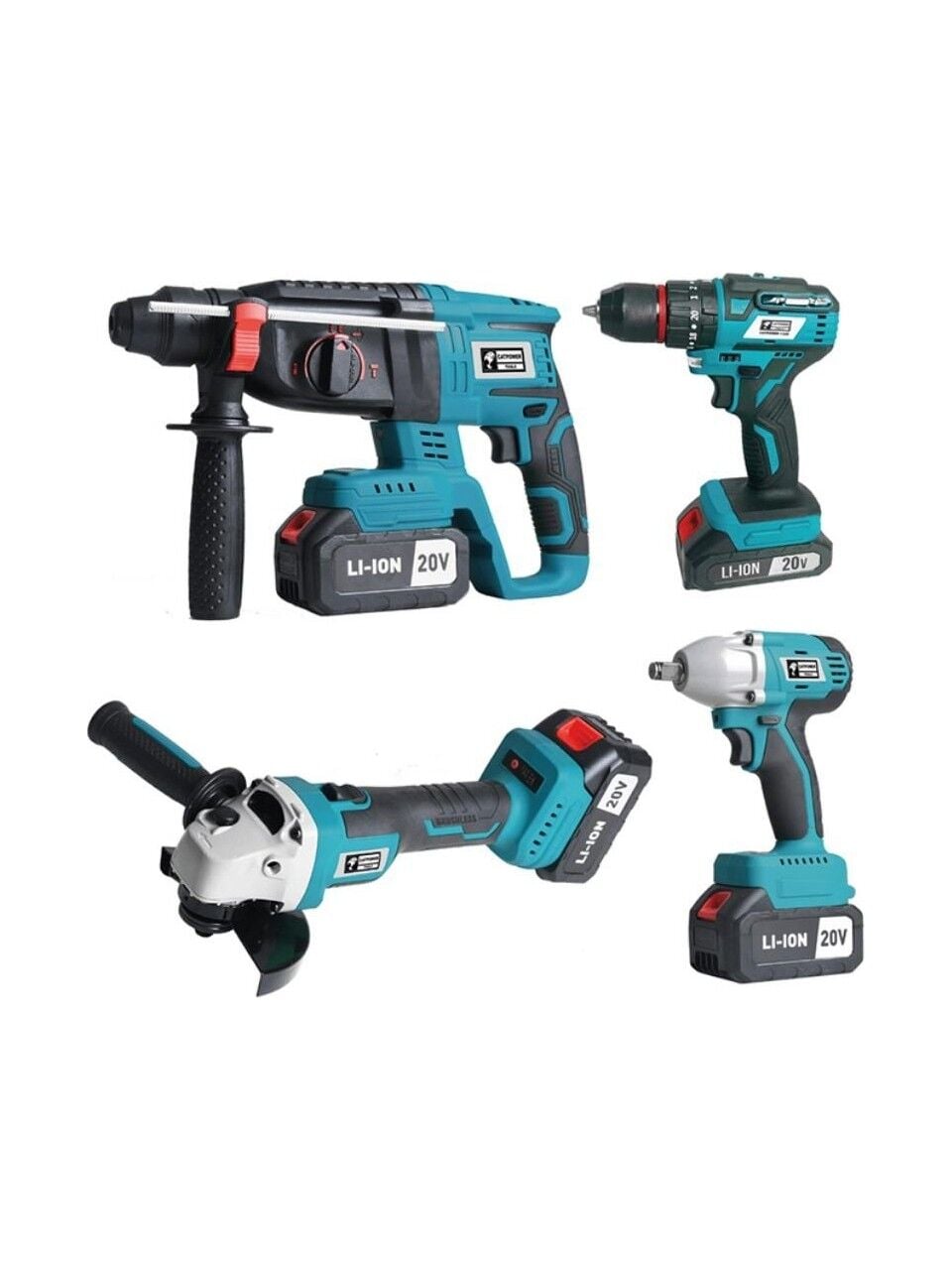 Catpower 1380 Kömürsüz 20V 4.0Ah 3 Akülü 4’lü Set - Kırıcı Delici - Avuç Taşlama - Darbeli Vidalama - Somun Sıkma